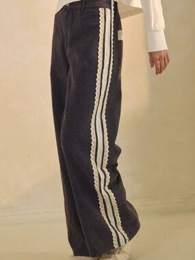 Black Wide-Leg Chinos with White Lace Side Stripe